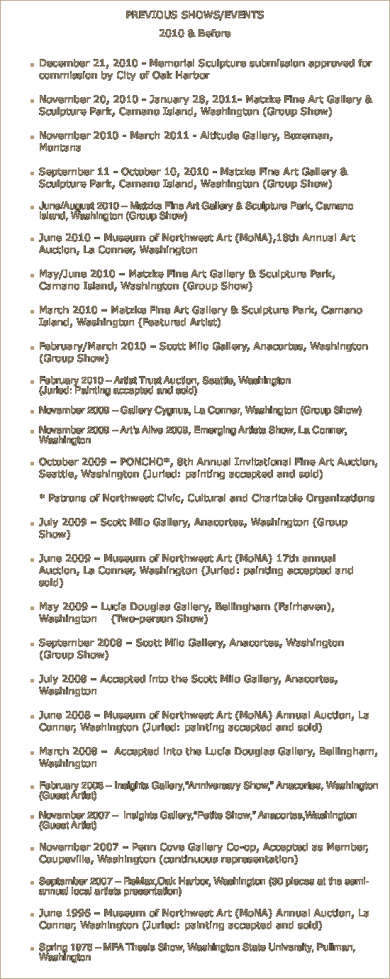 PREVIOUS SHOWS/EVENTS